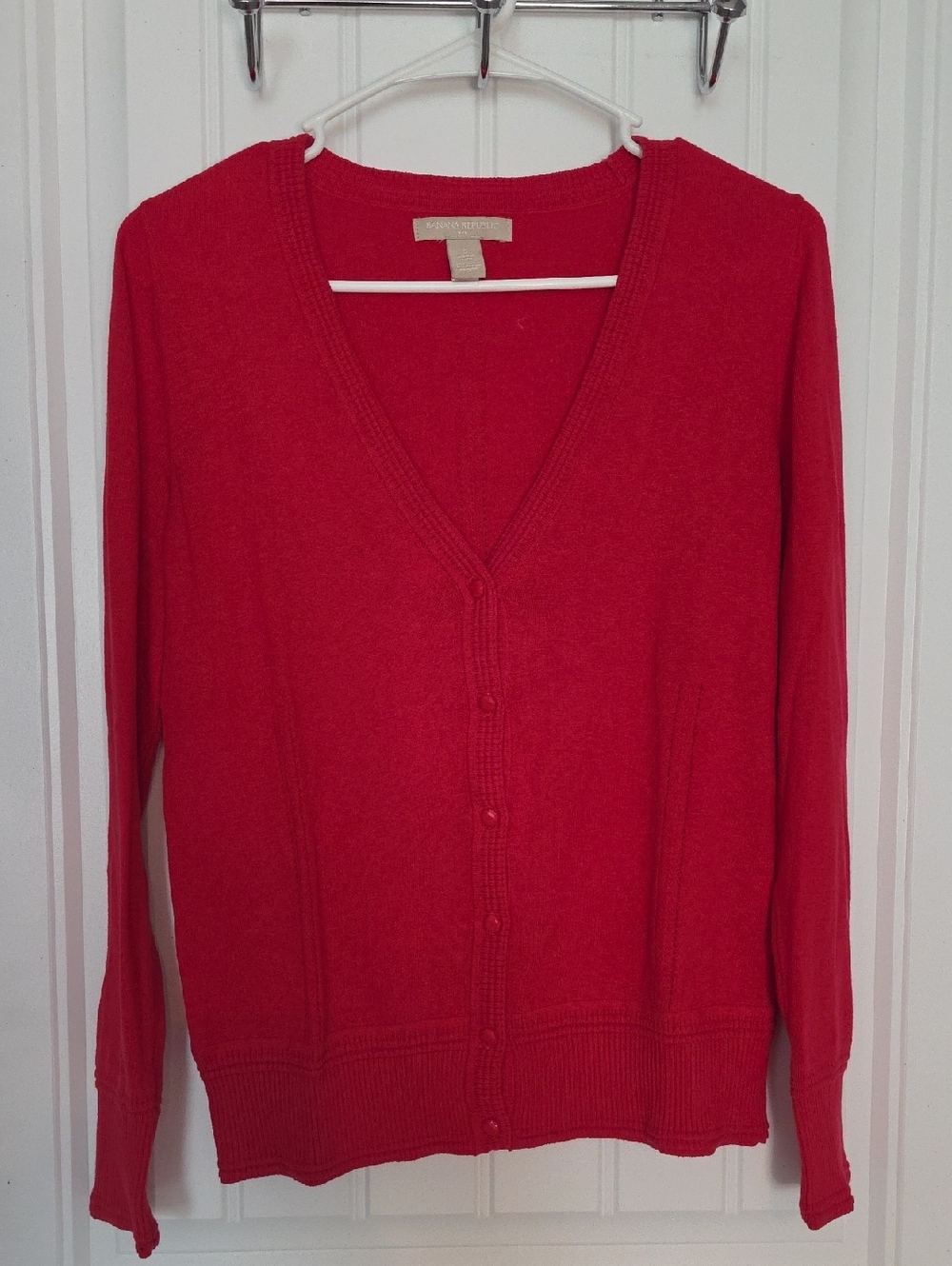 Banana Republic Berry Red V-Neck Button-Up Cardigan